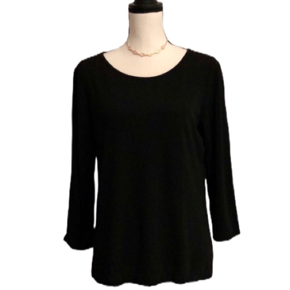 DKNY Black 3/4 Length Sleeve Top, 100% Rayon